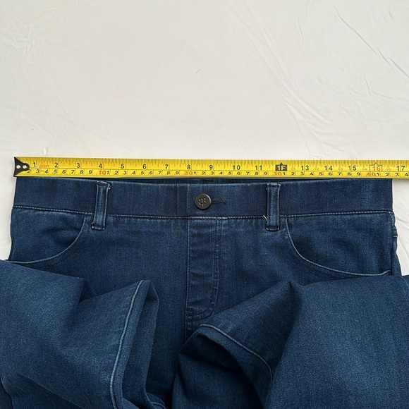 Betabrand dark indigo blue mid-rise 4 pocket stretch pull-on yoga denim pants - Picture 7 of 13